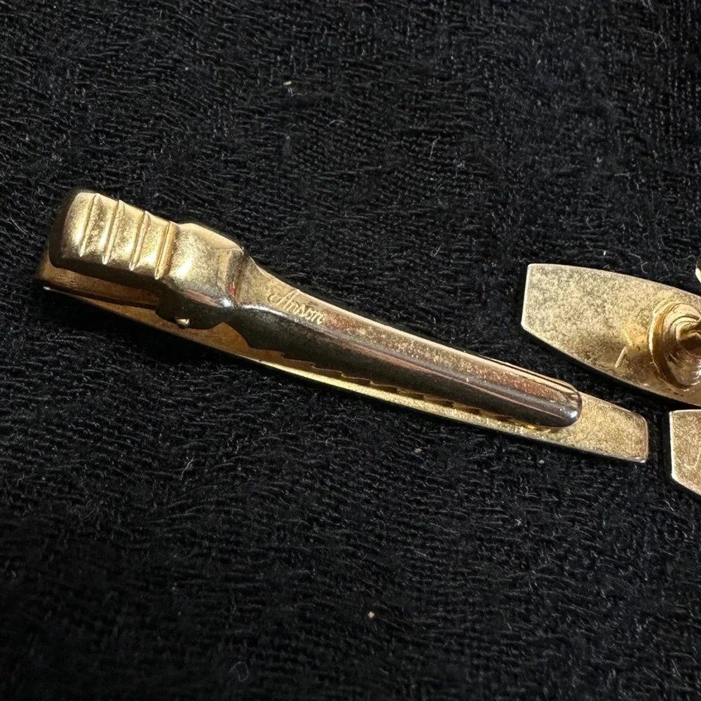 Vintage Anson Spade Tie Clip Cufflinks Set Gold Tone Mid Century‎ Mens